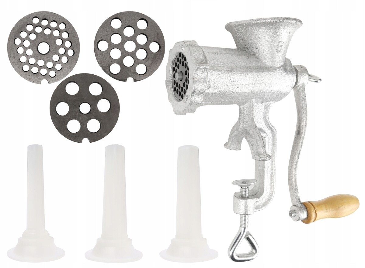 Litinová mlecí mašinka na maso 8 Plnička 3 Nálevky 4 Síta