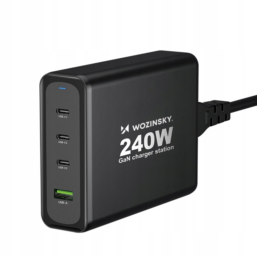 Síťová nabíječka GaN 240W Usb-a 3x Usb-c černá
