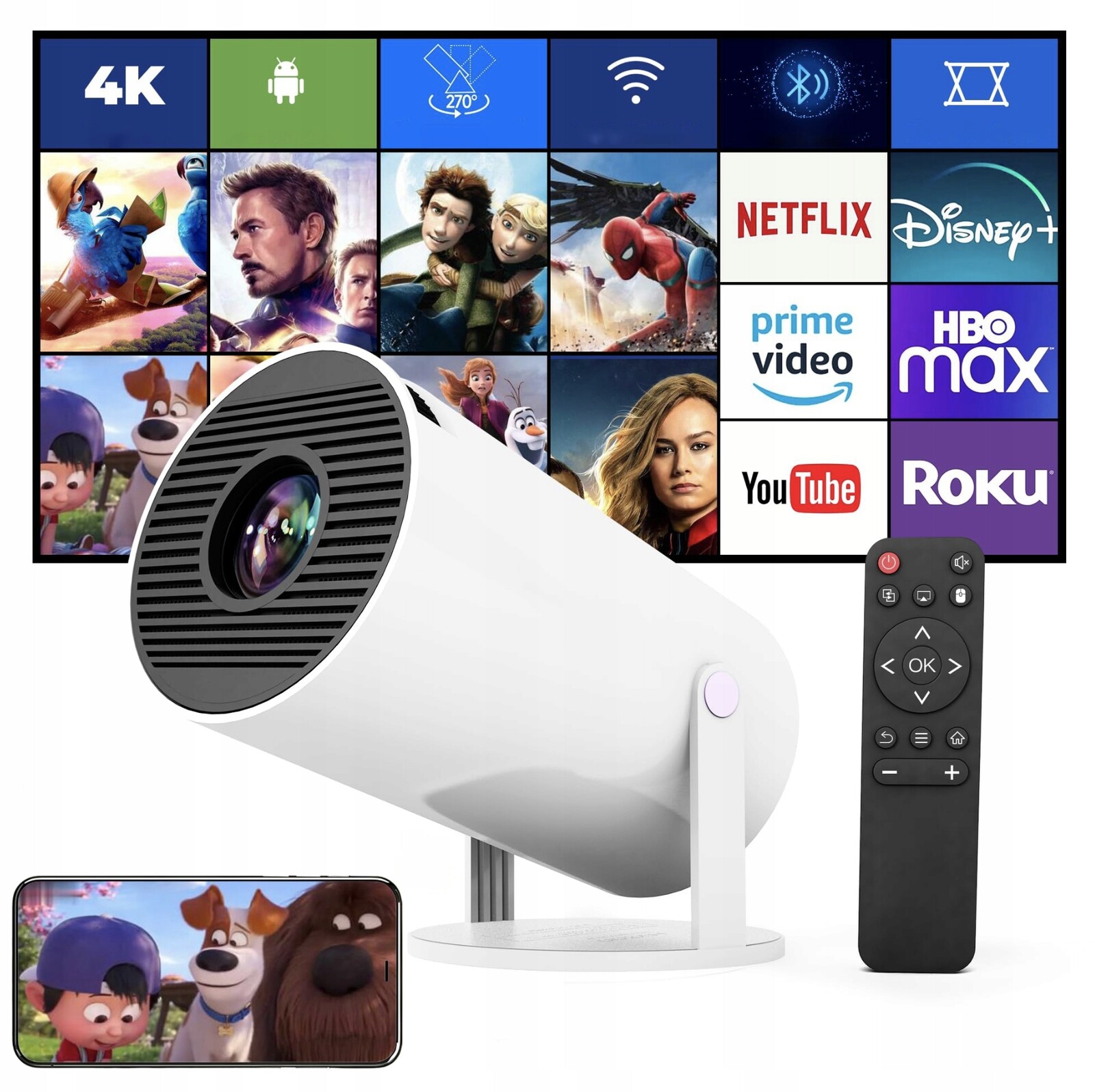 Projektor HY300 Pro 2025 Nová Verze 4K Wifi Přenosný Inteligentní Android