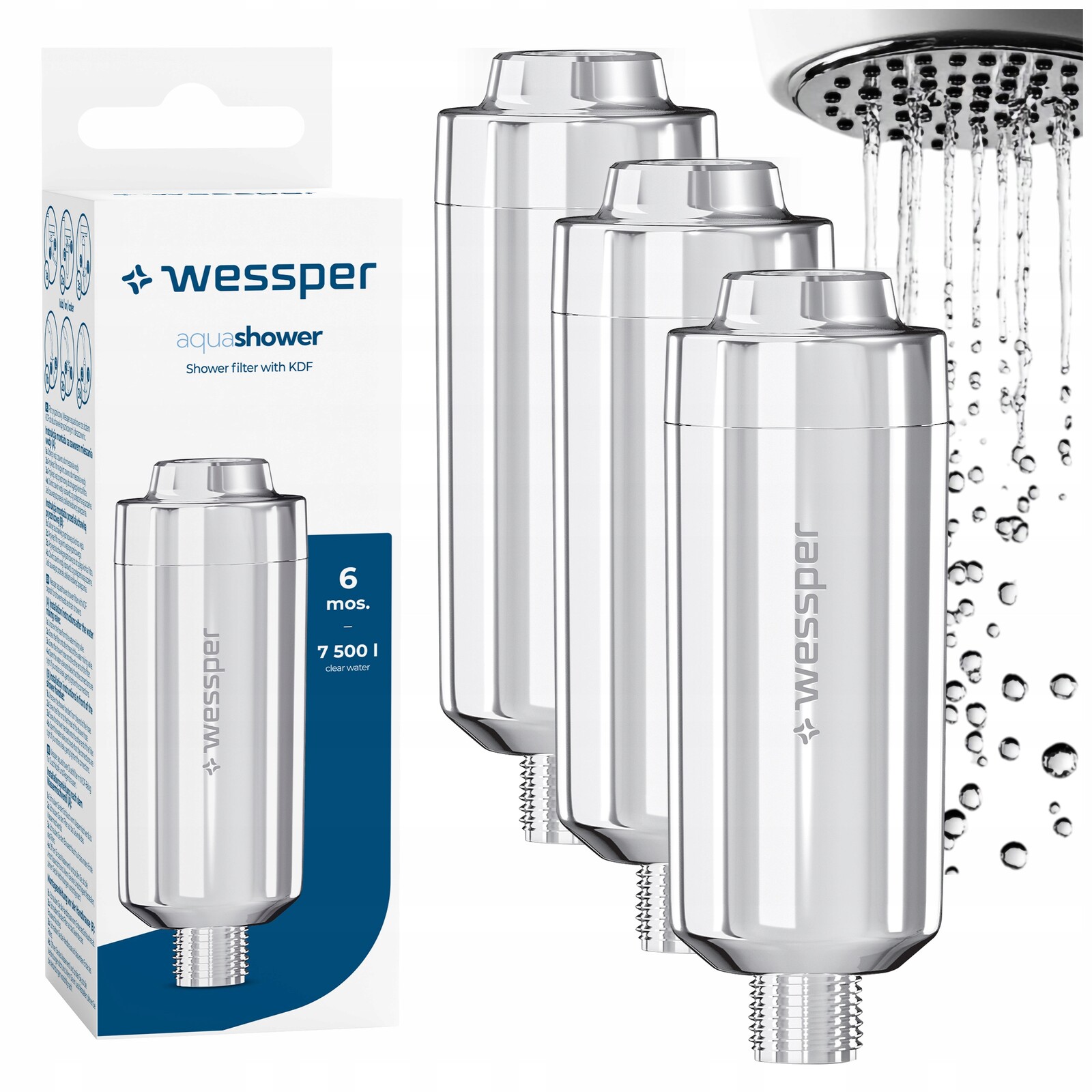 3x Filtr na vodu do sprchy změkčující vodu Kdf stříbrný AquaShower