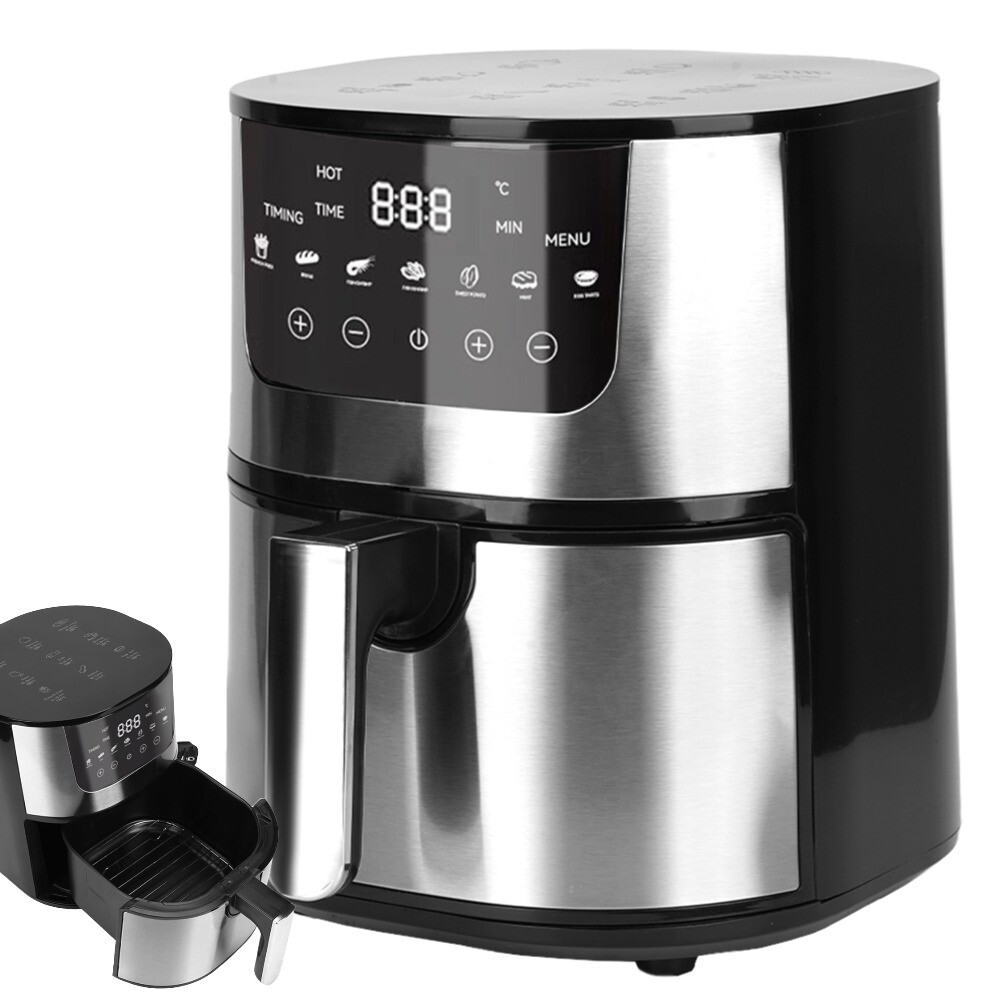 Beztuková fritéza LCD 7L 360° Horký vzduch 2400W Stříbro