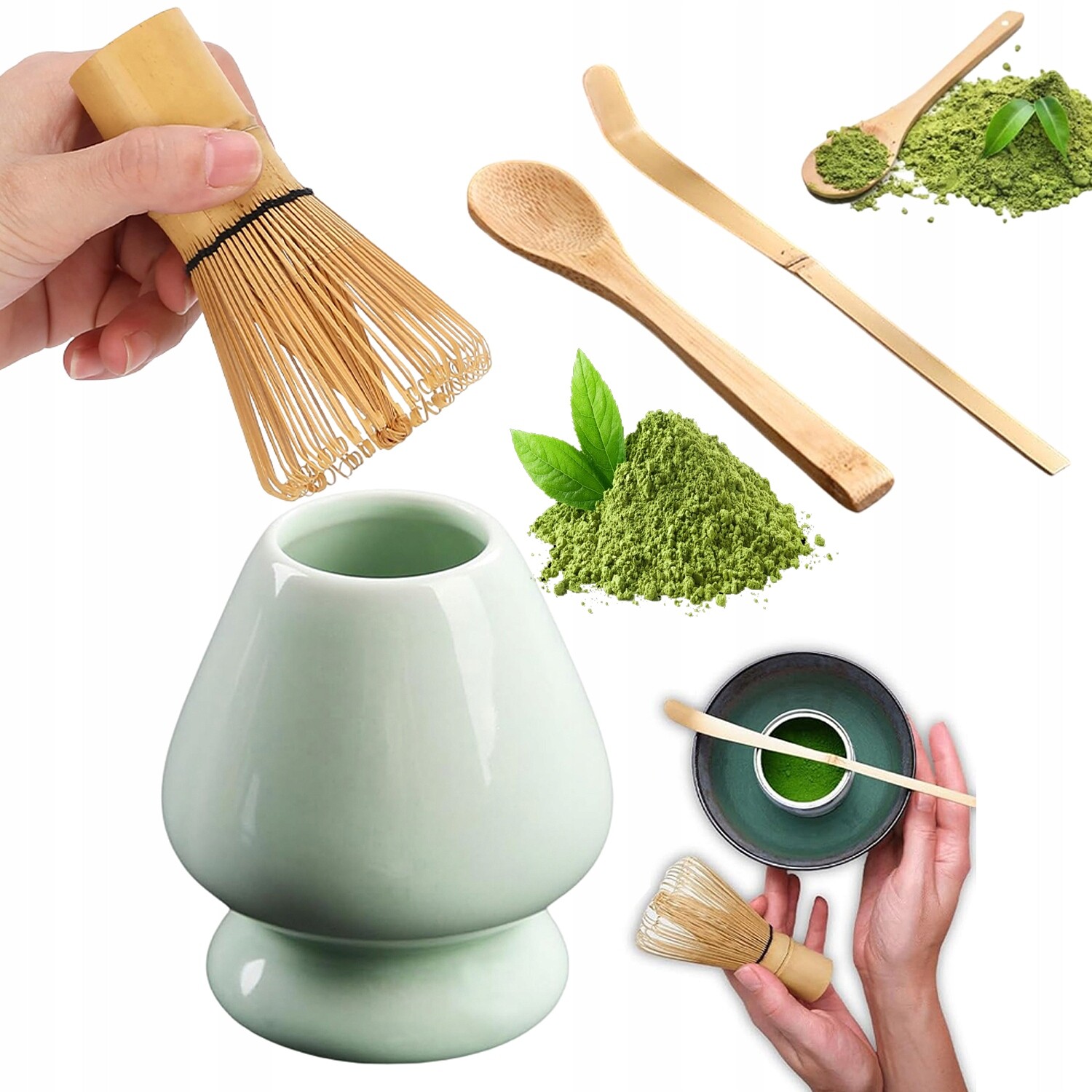 Sada Pro Matcha 4 Prvky Bambusová Whisková Lžička Keramika