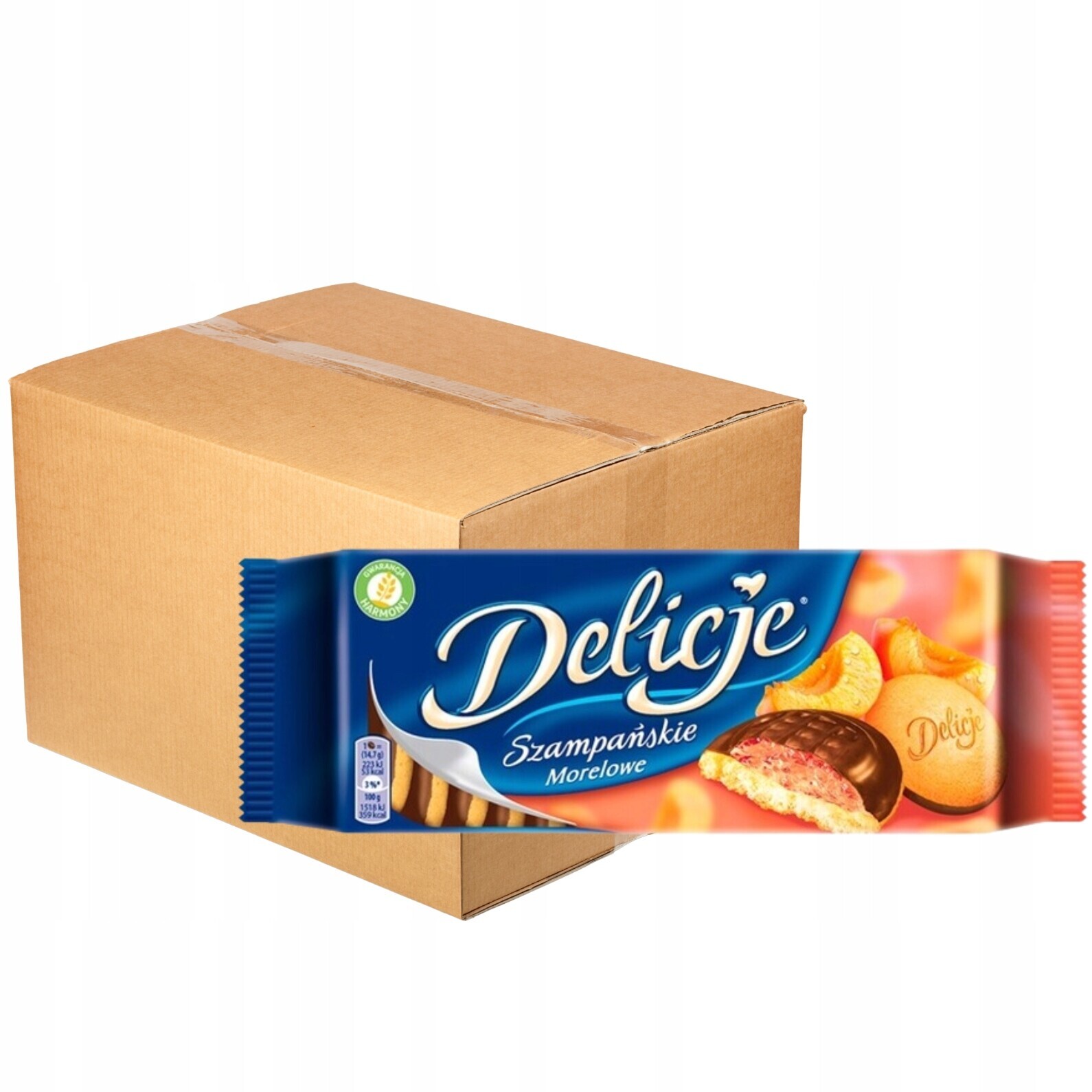 Piškoty S Želé šampaňské s meruňkovým želé zalité čokoládou 147 g x 24 ks