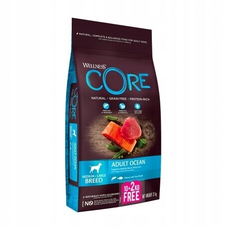 Krmivo suché Wellness Core losos tuňák pro střední a velké psy 12 kg
