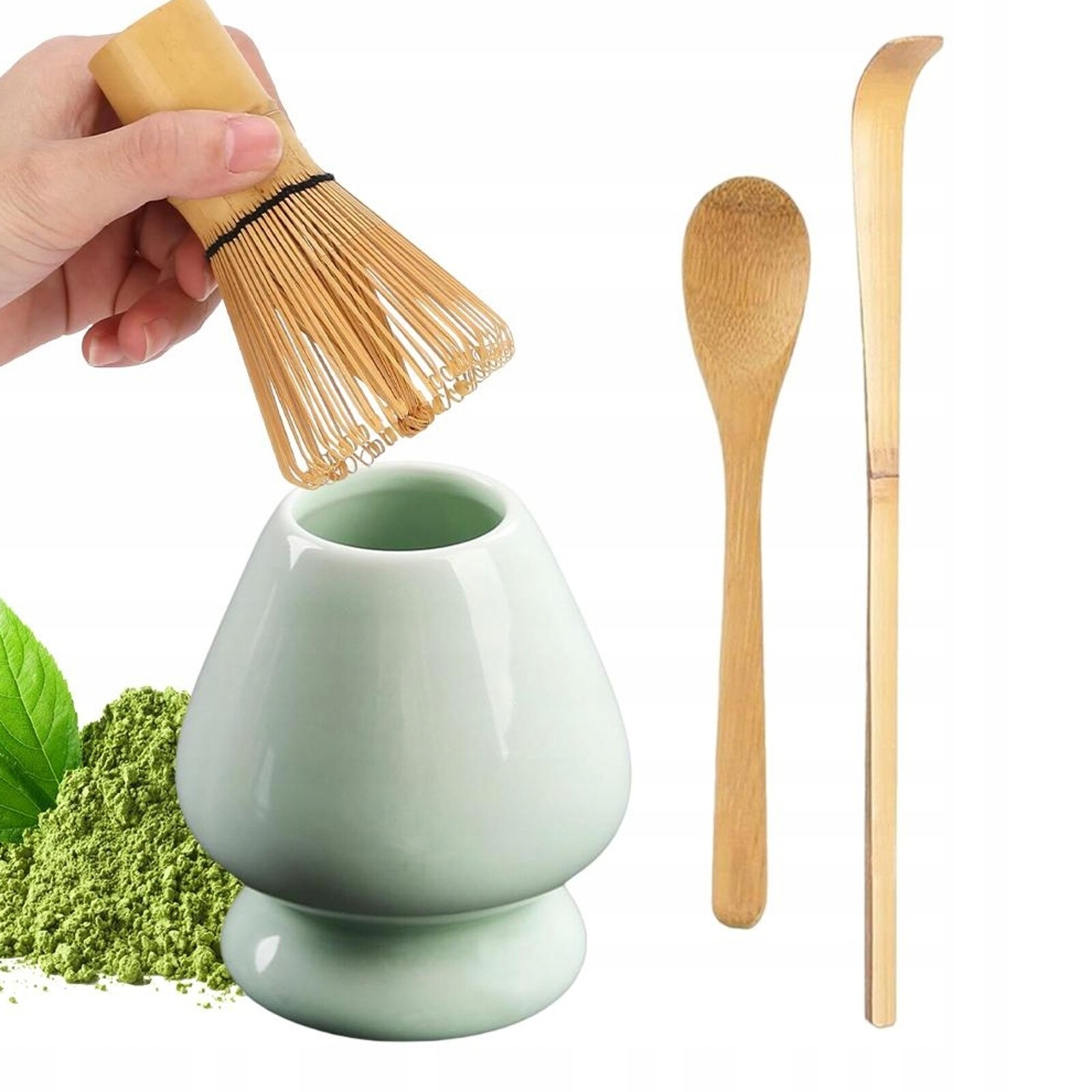 4V1 Sada Matcha Bambusová Šlehací Metla Keramika Přírodní Materiály
