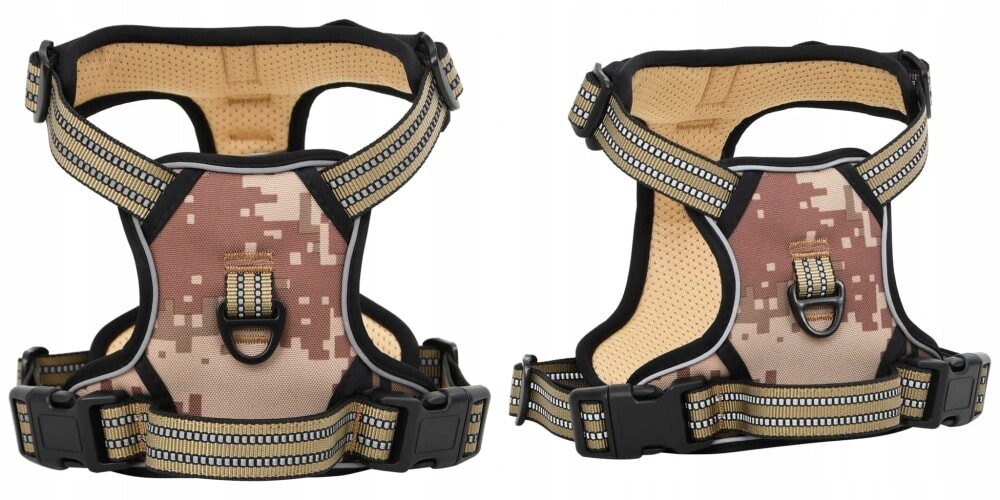 Bronz maskáčový XL, Postroj pro psa s reflexními pruhy, nastavitelný