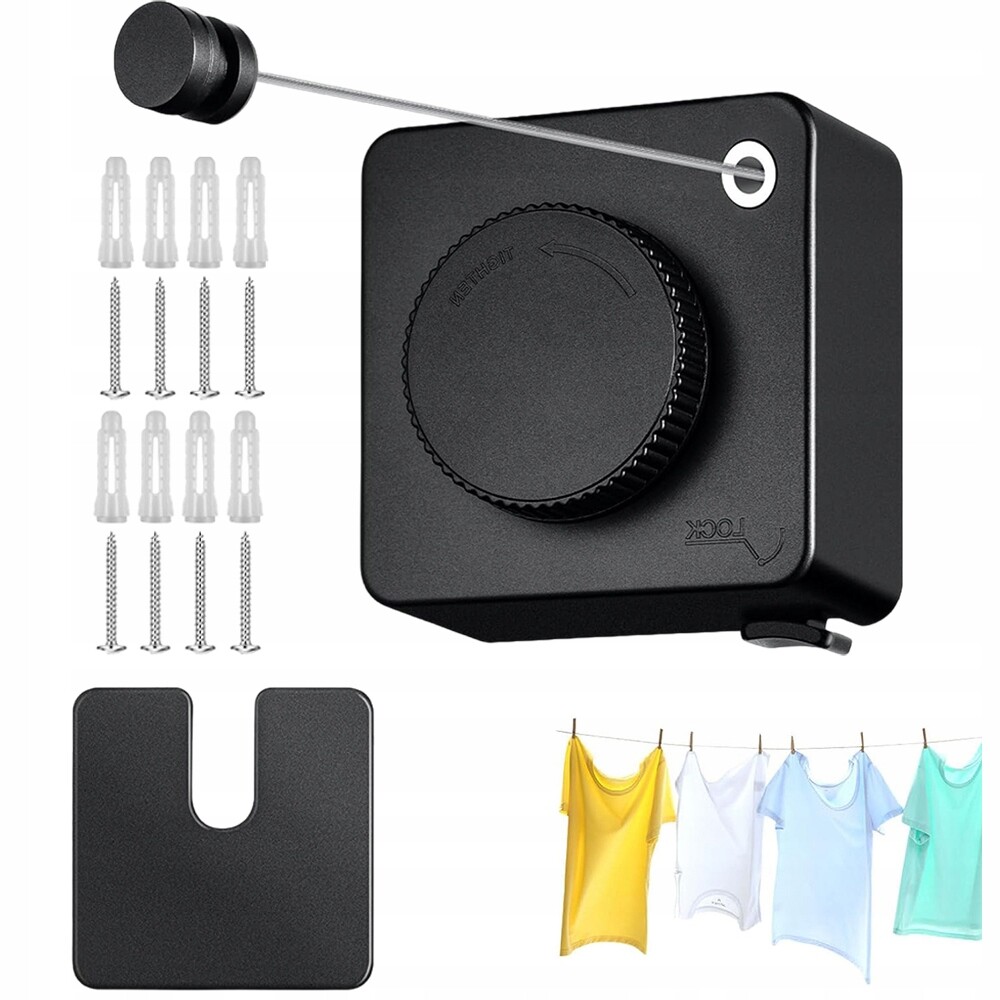 2V1 Šňůra Na Prádlo Roztahovatelná Nerezová Ocel Nosnost 20 Kg 5,1 M Černá