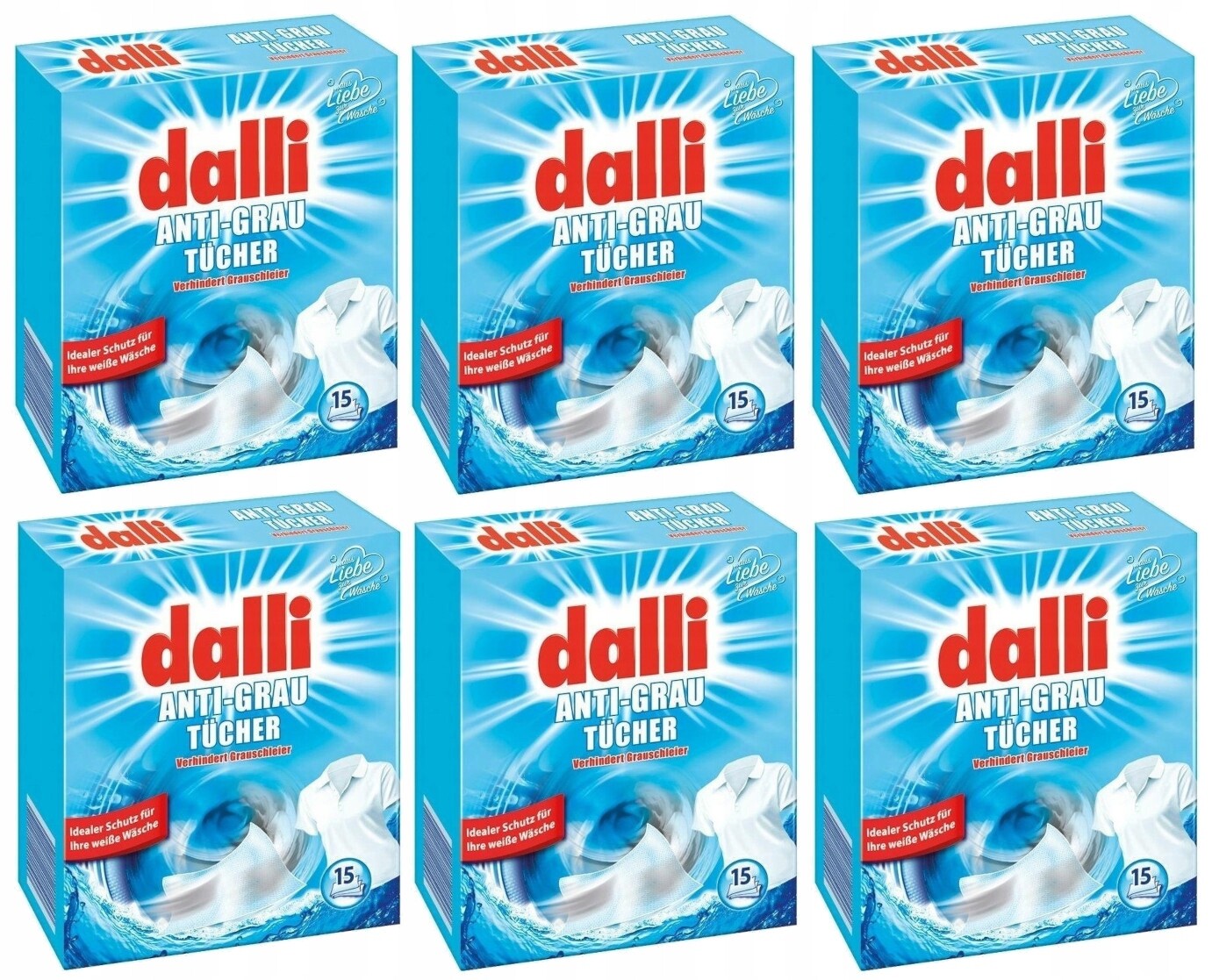 6 x Dalli Zachycovací ubrousky na praní bílého prádla 15 ks