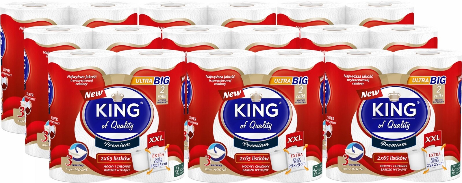 King Kuchyňský Papírový Ručník 3 Vrstvy 15x130 1950 Listů 30 Rolí