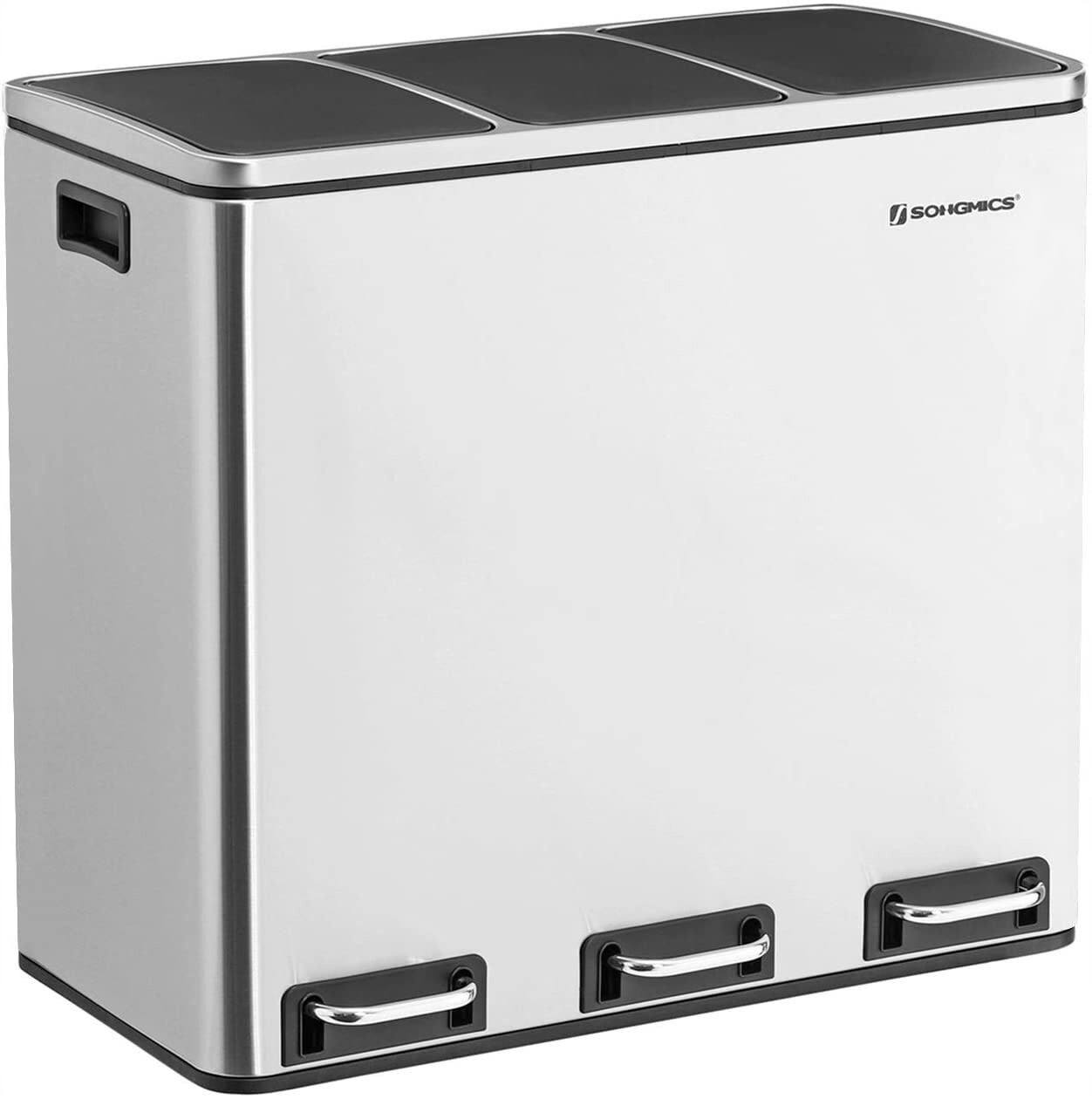 Objemný stříbrný koš na odpadky z oceli, 3 komory x 18 l pro třídění