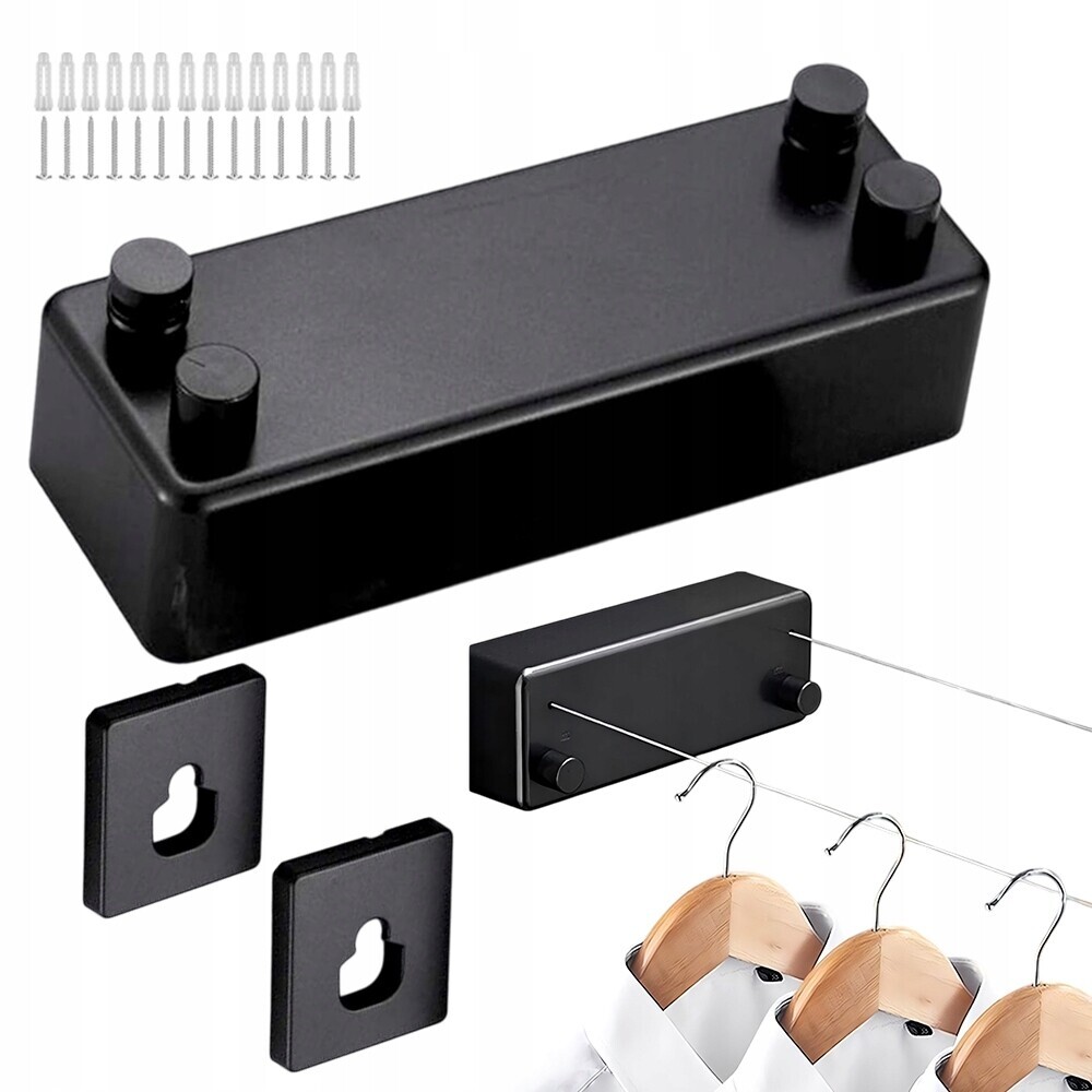 Sušák nástěnný, výsuvný, roztahovatelný, černý, koupelnový, pevný