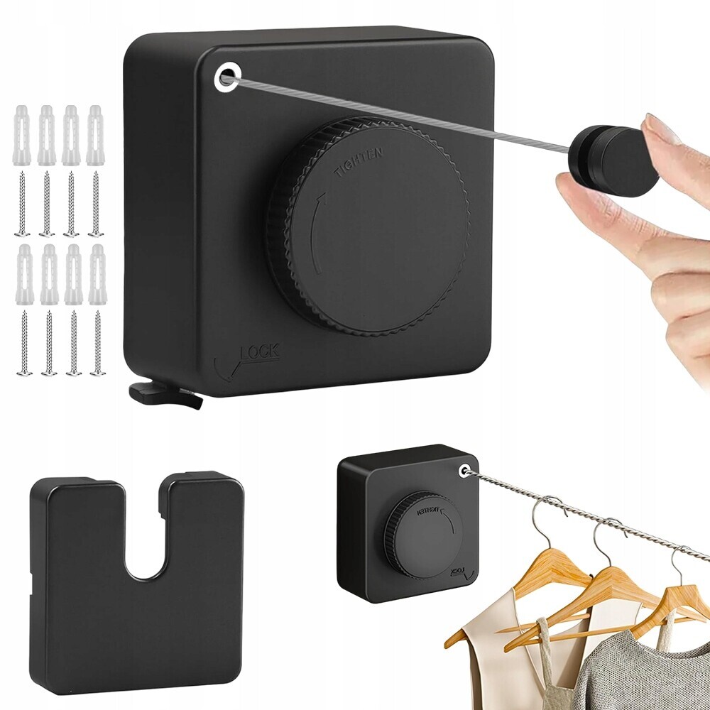 Vysouvací Šňůra 5.1 M Černá Na Oblečení 20 Kg Na Balkon, Koupelnu, Zahradu