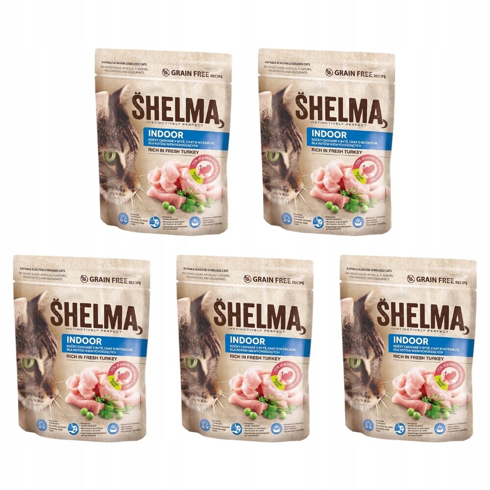 Suché krmivo pro kočky Shelma Indoor s krůtím masem 5 x 750 g