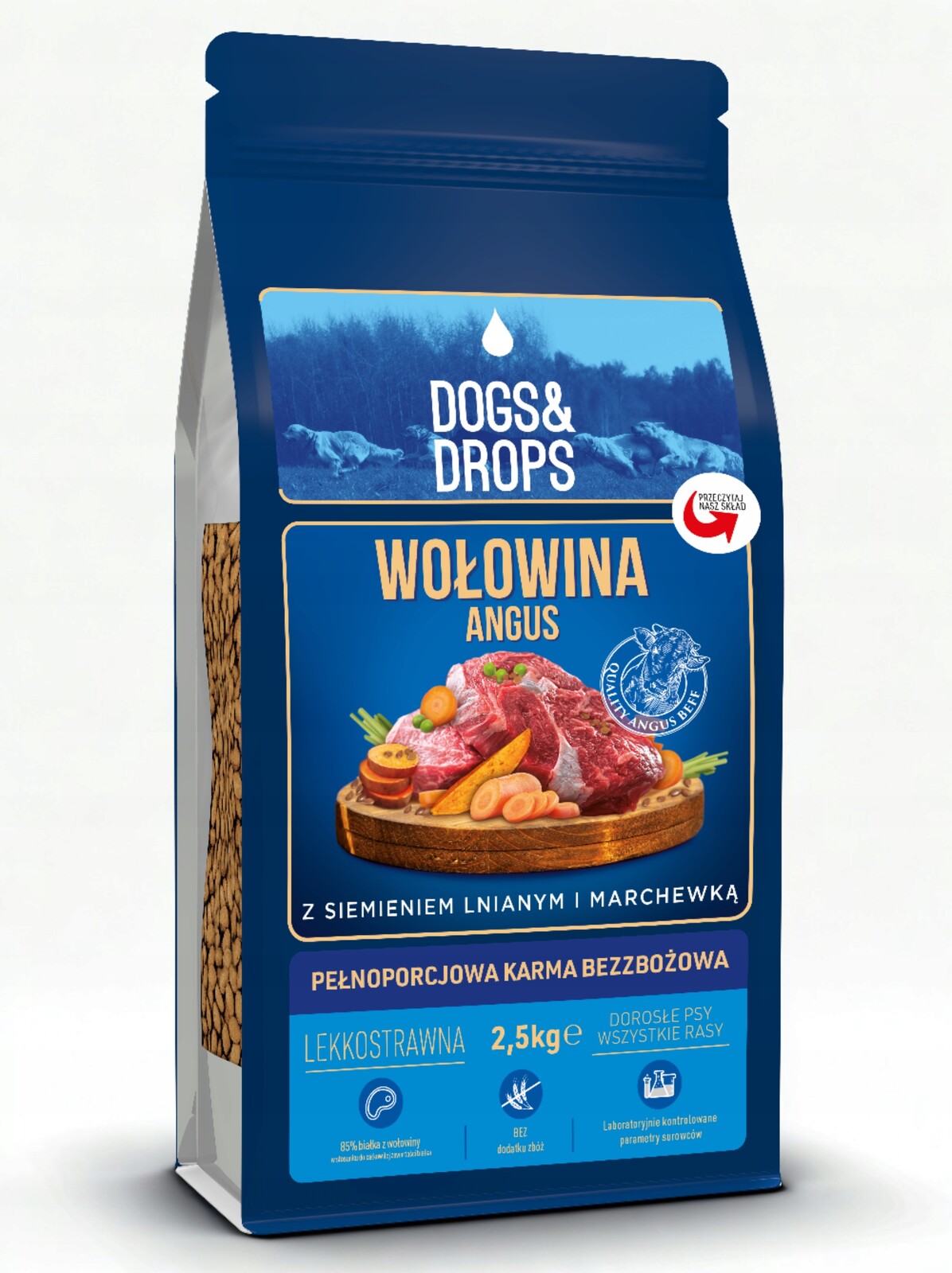 Dogs&Drops Hovězí maso Angus Bezobilné krmivo suché pro psy 2,5 kg