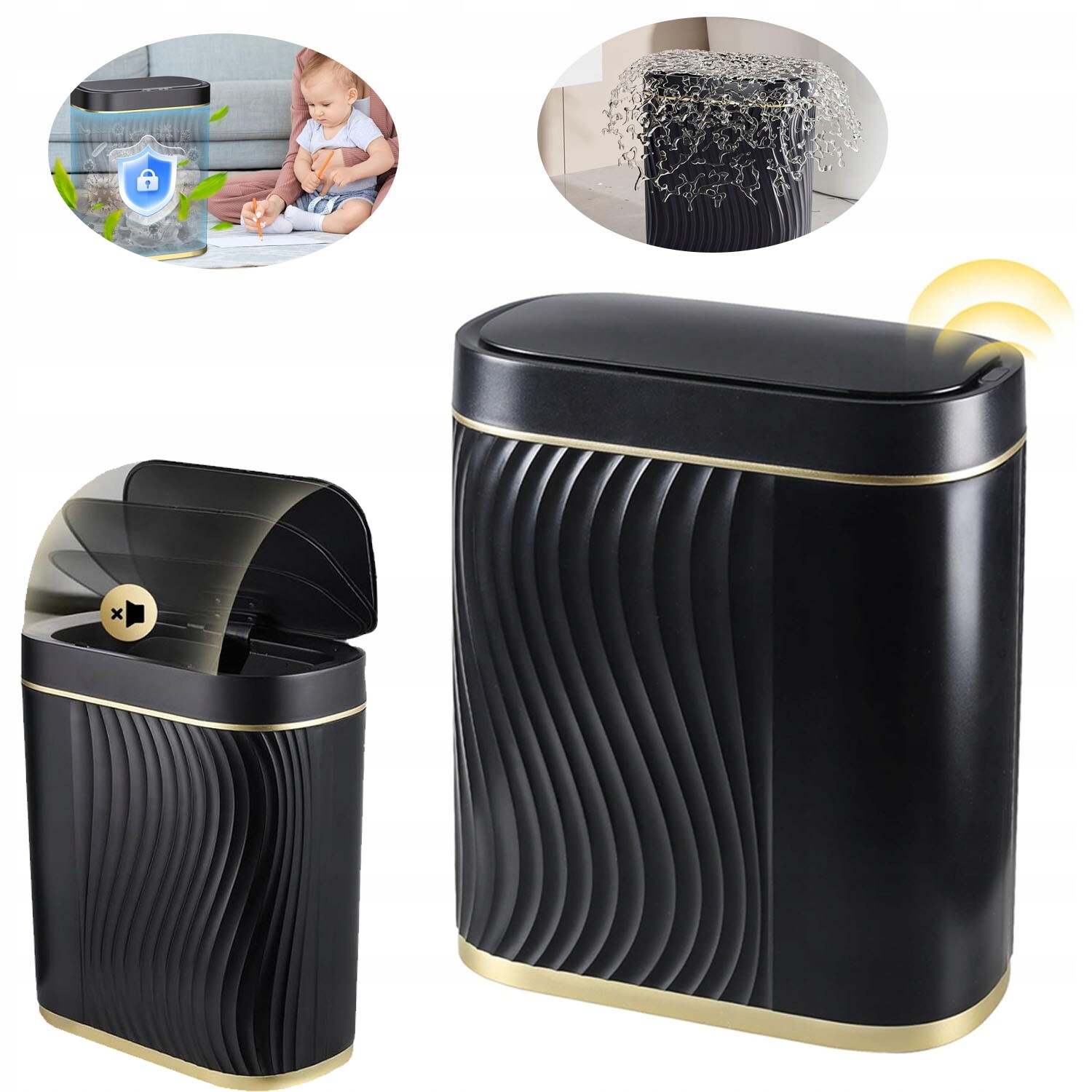 Voděodolný Moderní Automatický Koš8 lAbs Senzorovým Otevíráním Černý