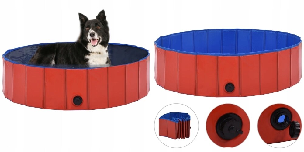 Červený skládací bazének pro psa, 120 x 30 cm, Pvc