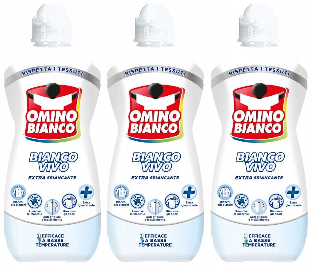 Omino Bianco Tekutý odstraňovač skvrn Bělidlo na praní bílých věcí 900 ml x 3
