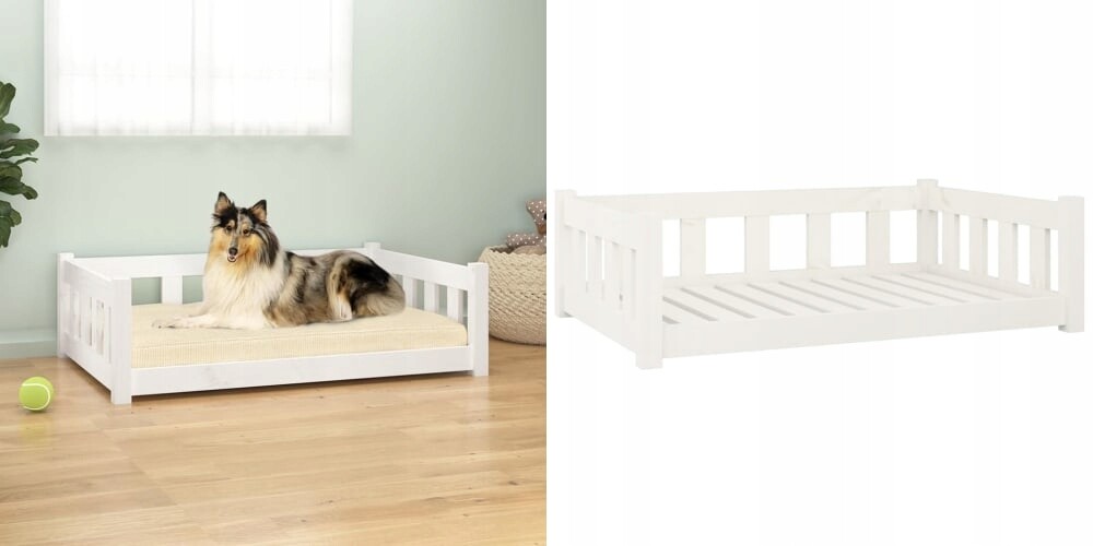 Bílé Pelíšek pro psa, 5x28 cm, 95 cm, masivní borovicové dřevo, 5x65