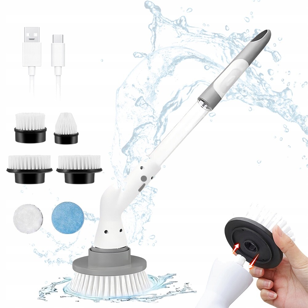 Elektrický Čisticí Kartáč S Nádržkou A 6 Hlavicemi, Dlouhá Rukojeť