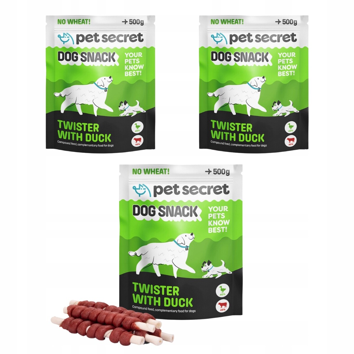 2+1 Twister s kachnou 500 g, psí pamlsek Pet Secret