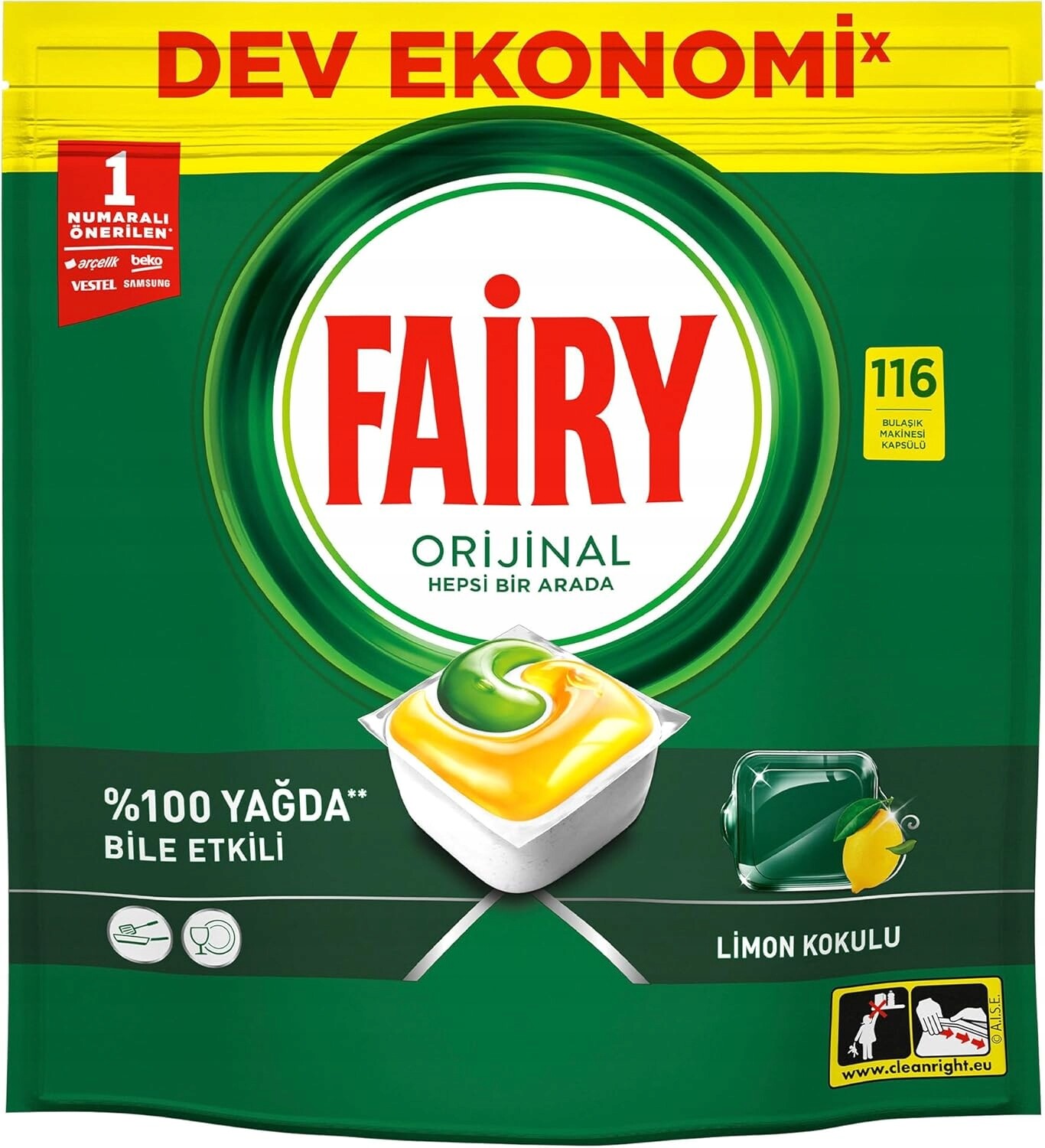 Fairy Original lemon kapsle do myčky nádobí citronové 116 tablet