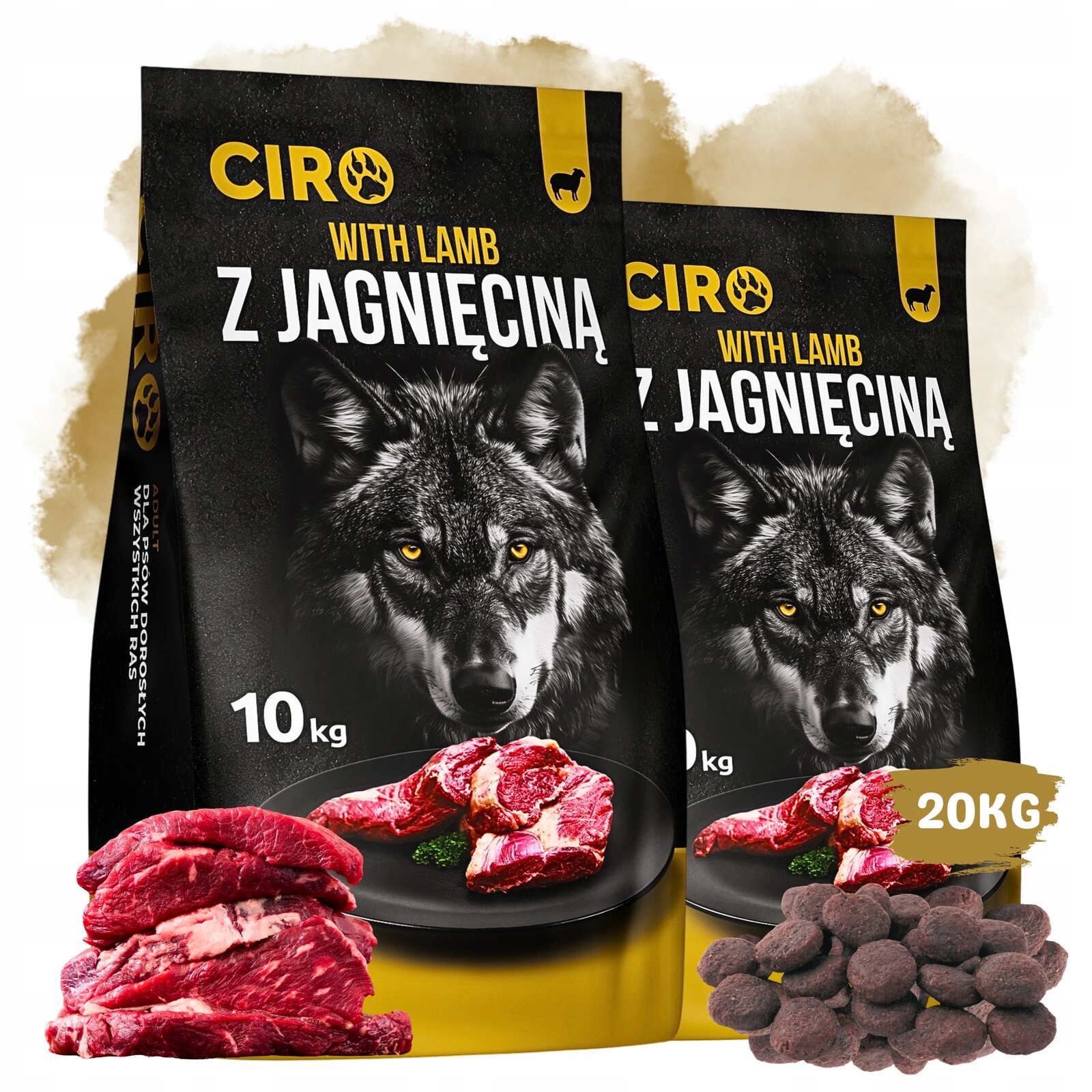 Krmivo s jehněčím masem pro psa s vitamíny Velká plemena 20 kg Ovčáček