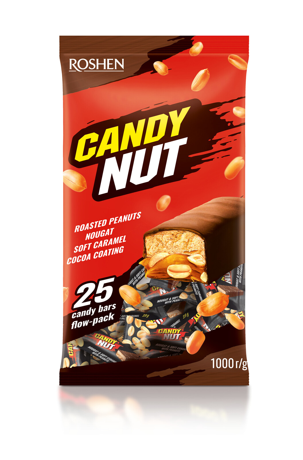Tyčinka Candy Nut Nugátové ořechy a Karamel 39 g Roshen 1 kg 25 kusů
