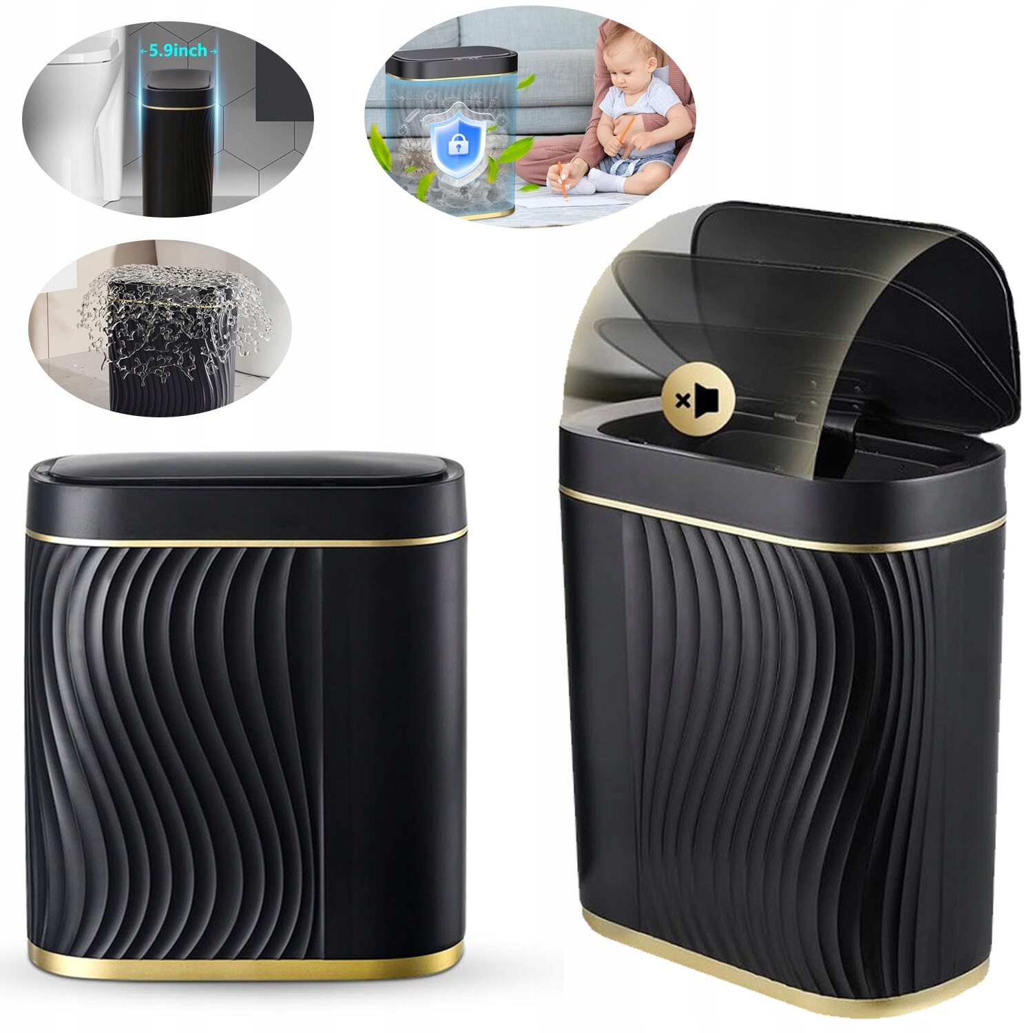 Praktický Odpadkový Koš o objemu 8 l s infračerveným zářením, snadno se čistí, bez zápachu