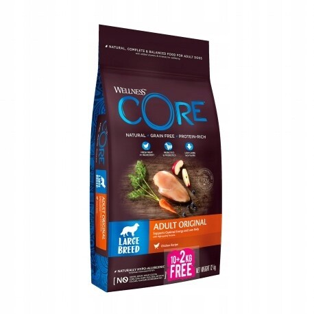 Krmivo suché Wellness Core Adult Large kuře bez obilovin 10+2 kg