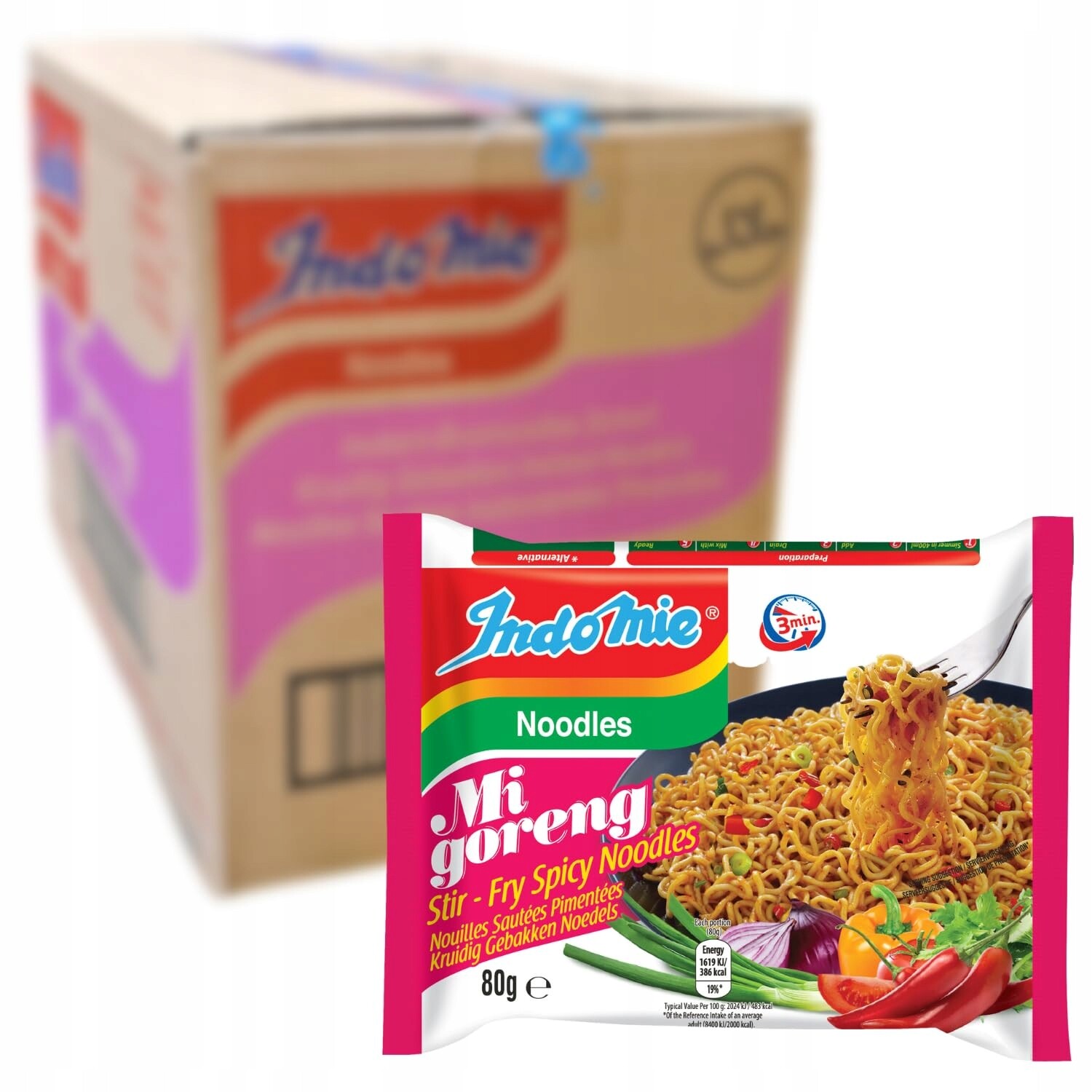 40 x Instantní Těstoviny MI Goreng Stir Fry Spicy 80 g Indomie