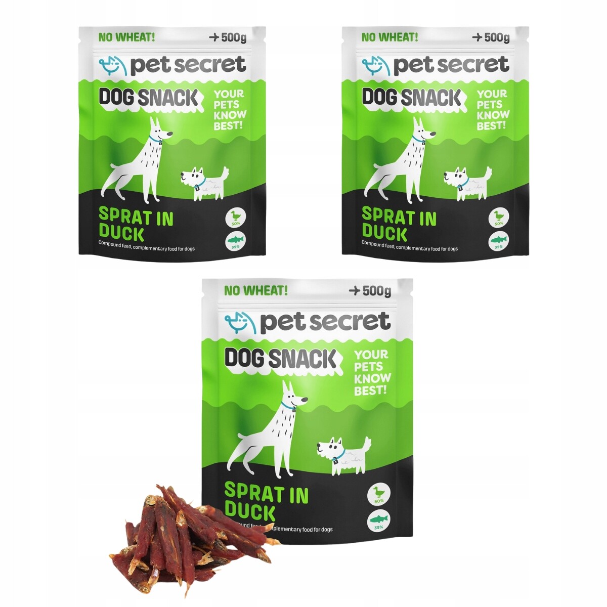 2+1 Šprotky zabalené v kachně 500 g, psí pamlsek Pet Secret