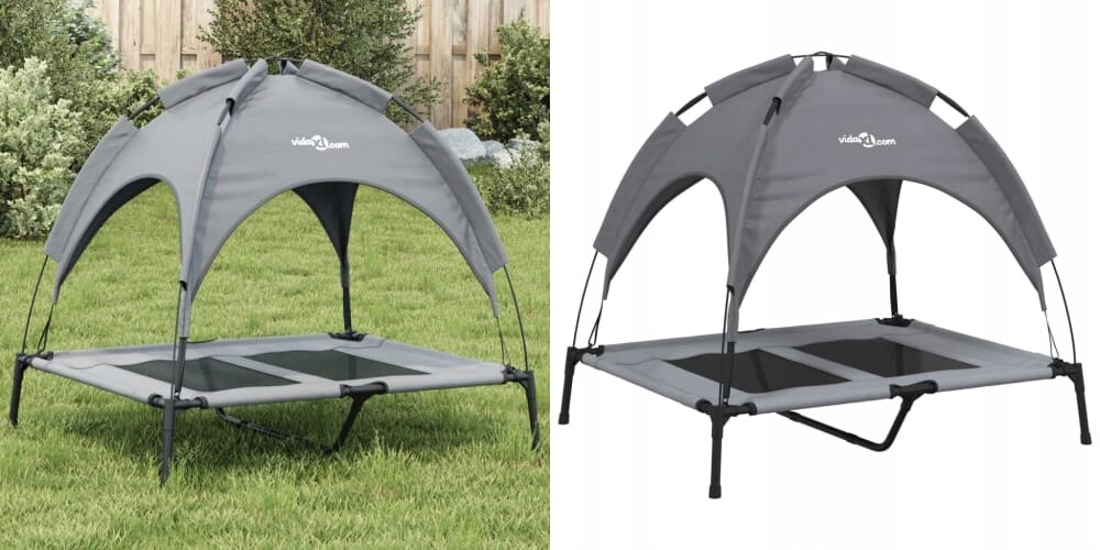 Antracitové Pelíšek pro psa, tkanina a ocel, s baldachýnem