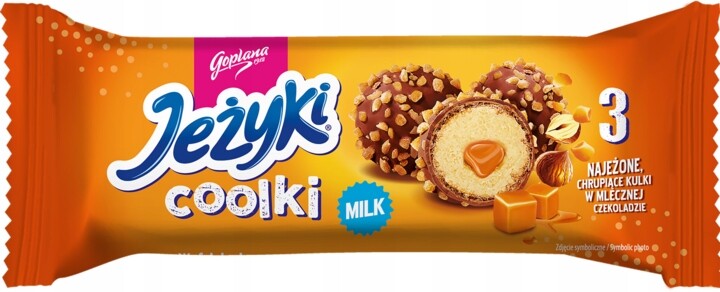 Jeżyki Coolki Oplatek s krémem a karamelovou hmotou v polevě Posypka 35g 25 Ks