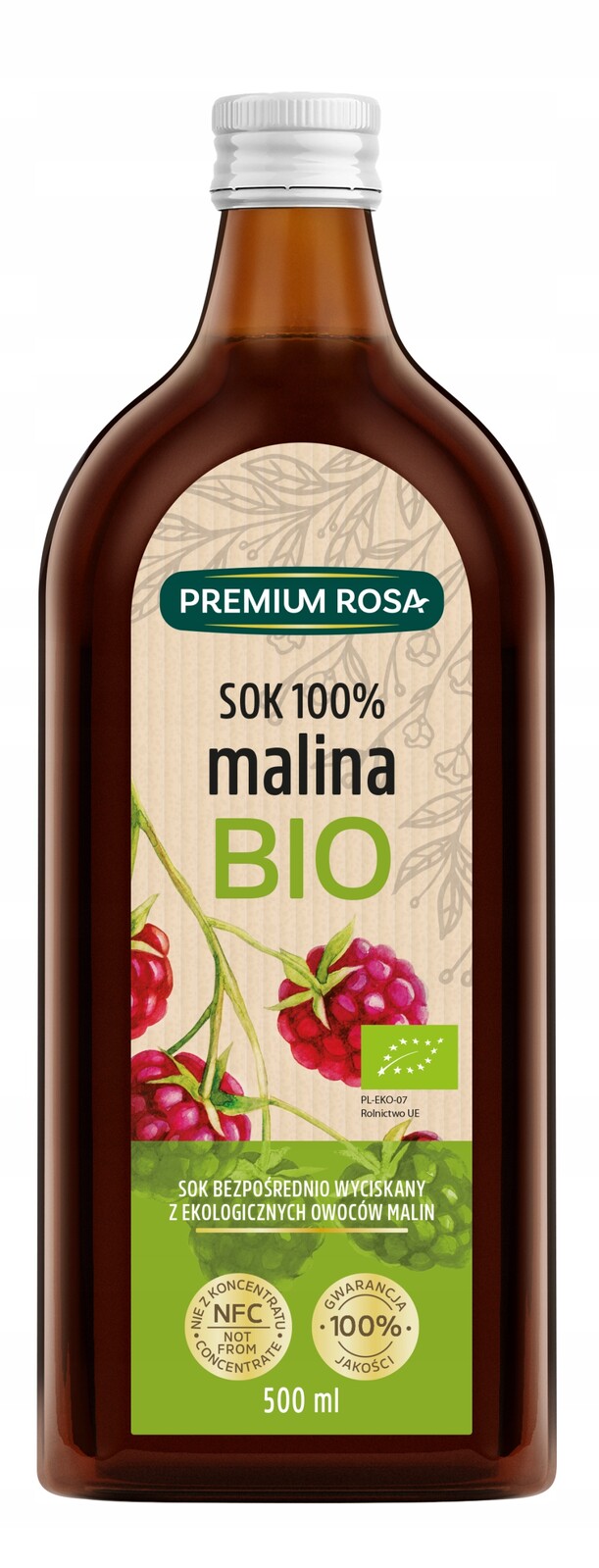 Malina šťáva 100% bez cukru Bio 500 ml Premium Rosa