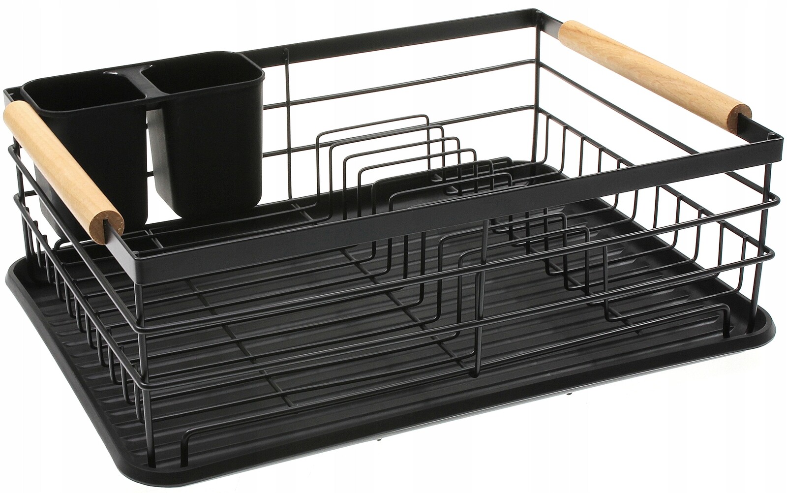 Odkapávač Na Nádobí Odkapávač na talíře Příbory Podnos Velký Černý Bambus