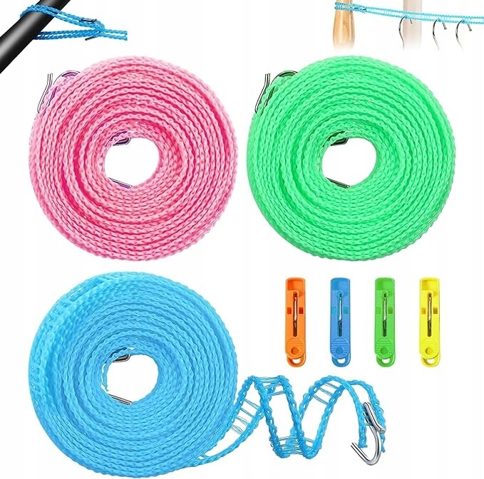 Šňůra na prádlo 8 m 3 ks Kolíčky Sponky na praní 4 ks sada