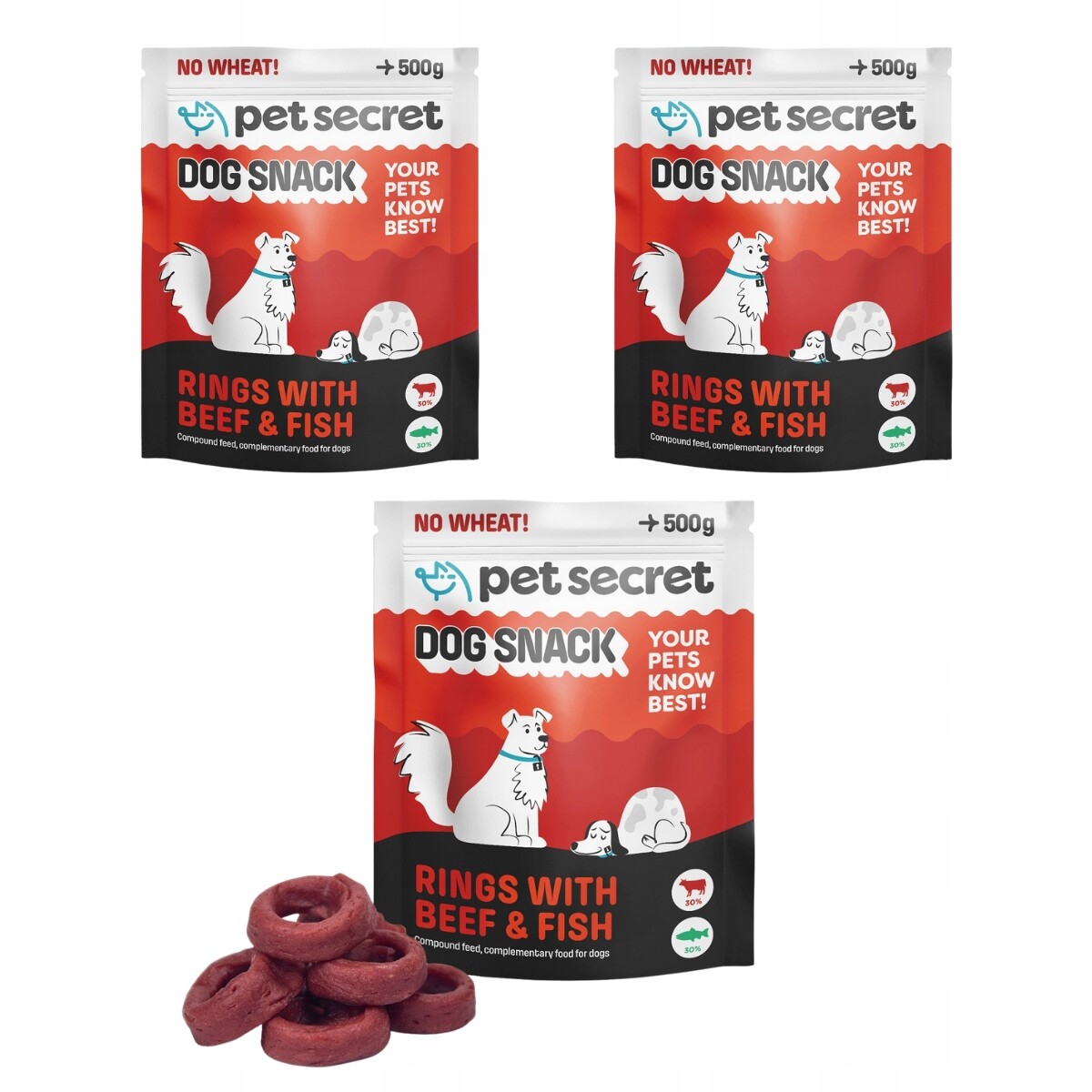 2+1 Kroužky s hovězím a rybou 500 g, psí pamlsek Pet Secret