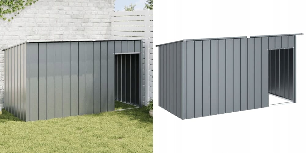 Antracitová bouda pro psa, ocel, 196 x 91 x 110 cm, se střechou