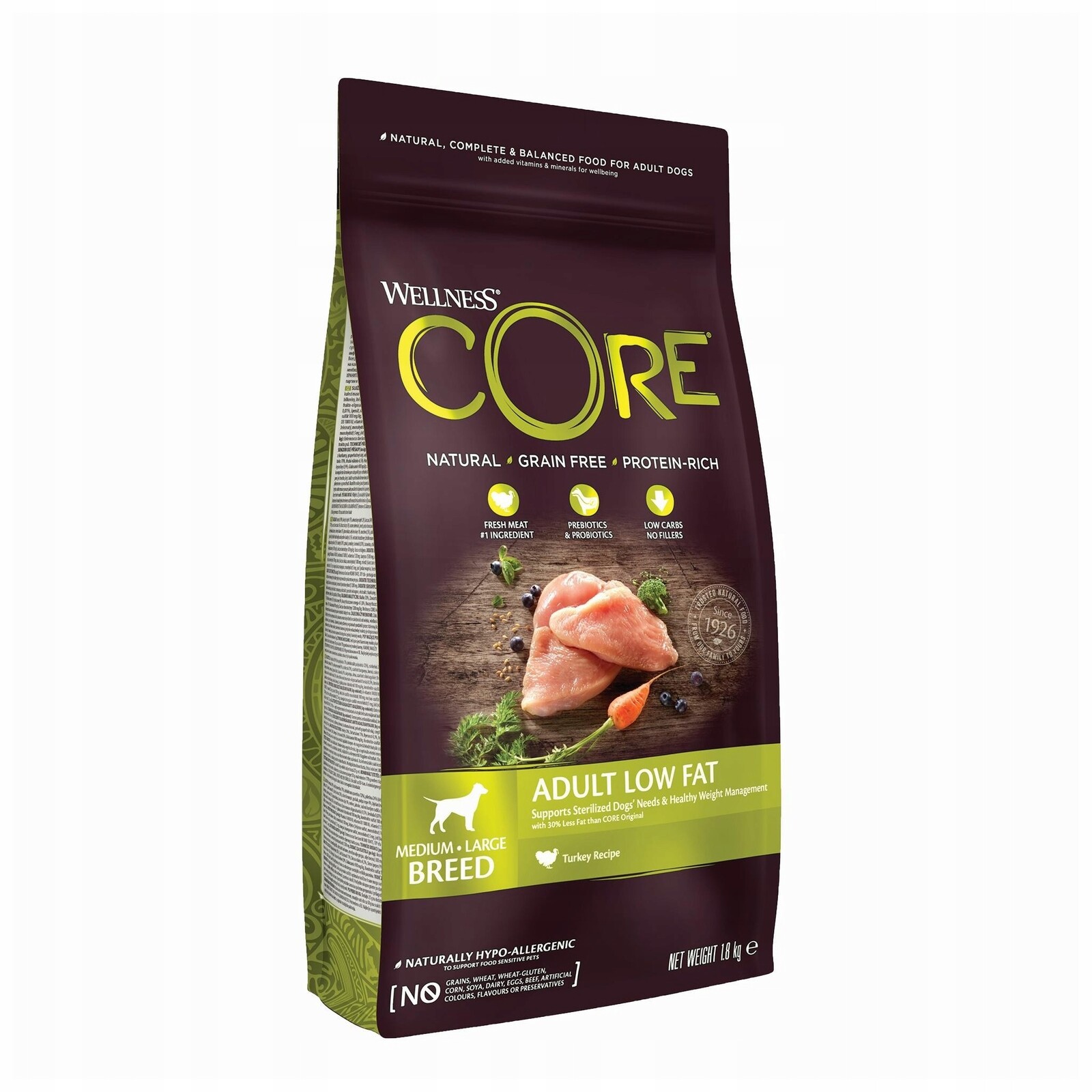 Krmivo suché Wellness Core Low Fat krůta velcí psi bez obilovin 1,8 kg