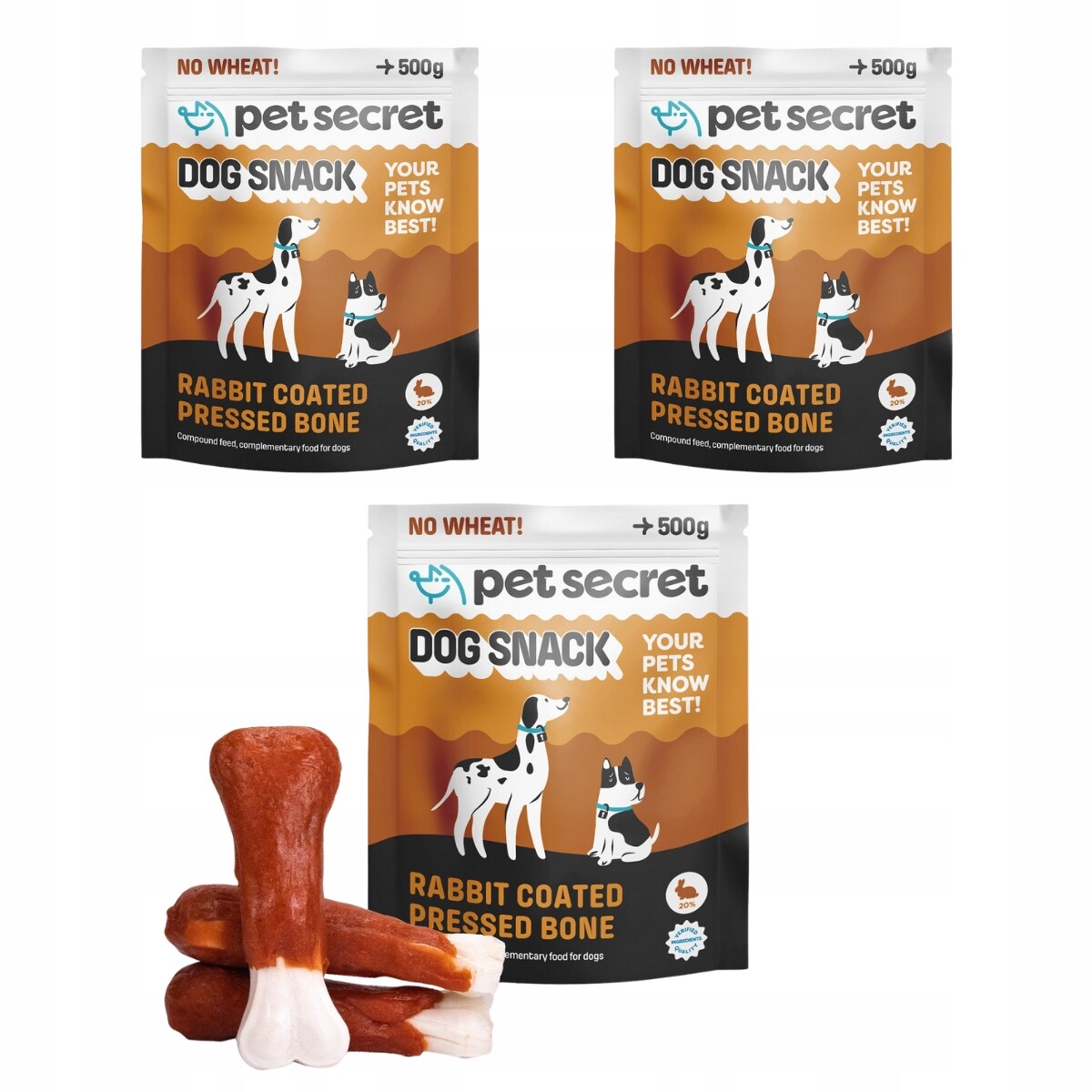 2+1 Lisovaná kost bílá s králíkem 500 g, psí pamlsek Pet Secret