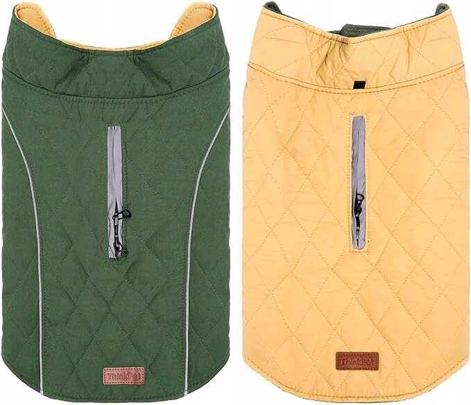 Zimní bunda pro psa se zapínáním na na suchý zip, oboustranná, reflexní, zelená, Xs