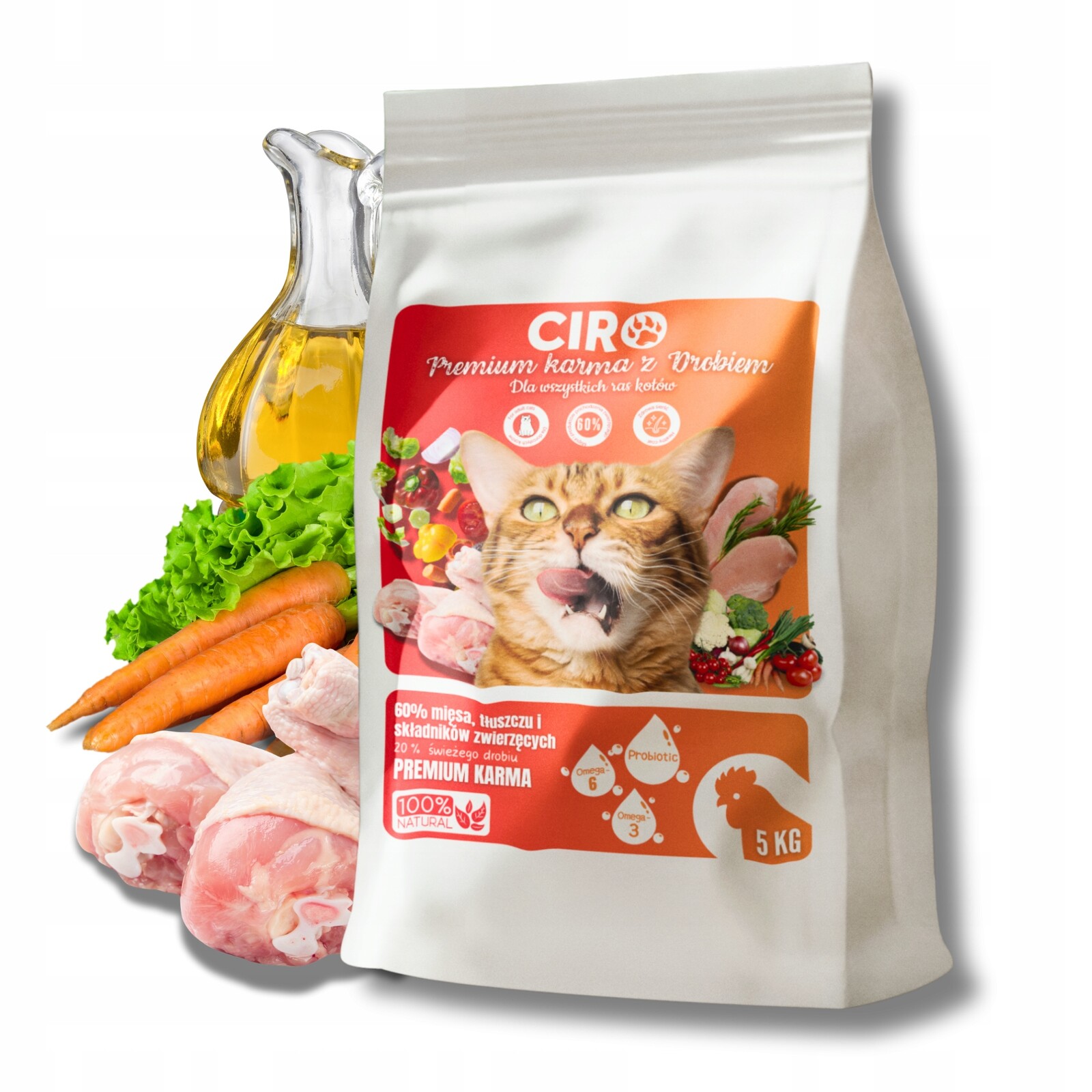 Ciro Krmivo suché pro kočky Kuře se zeleninou a Lososovým Olejem 5 kg