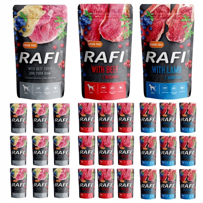 Rafi Bez Obilovin Vlhké krmivo pro psy MIX Chutí 30x500 g