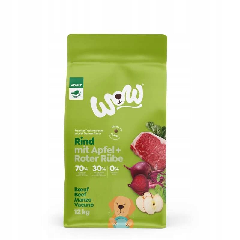 Krmivo suché Wow hovězí jablko řepa pro dospělé psy 12 kg