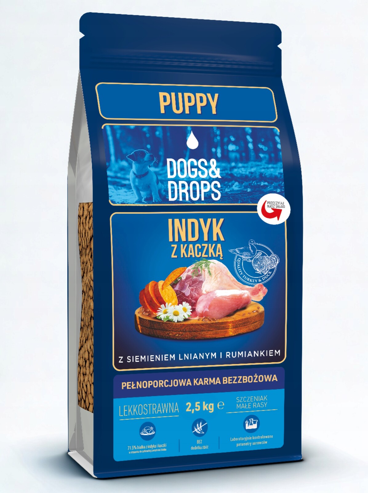 Dogs&Drops Krůta s kachnou Bezobilné krmivo pro štěňata 2,5 kg