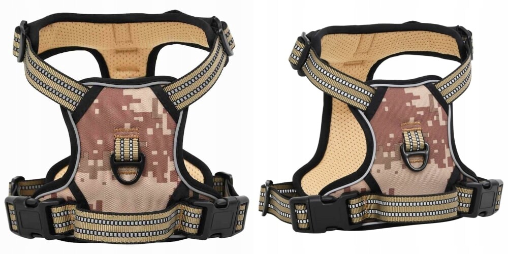 Bronz maskáčový, Postroj pro psa s reflexními pruhy, L, nastavitelný