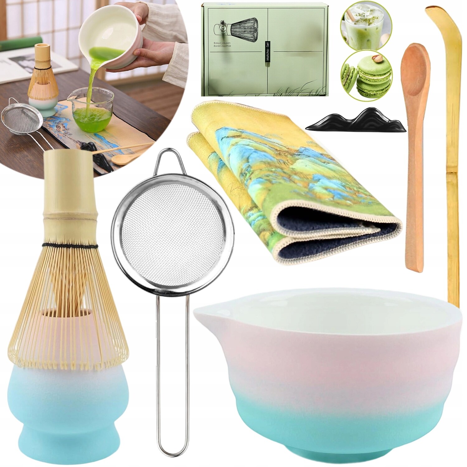 Bambusový Dárková Sada Na Čaj Matchy Chashaku Šlehací Metla Lžíce 8V1