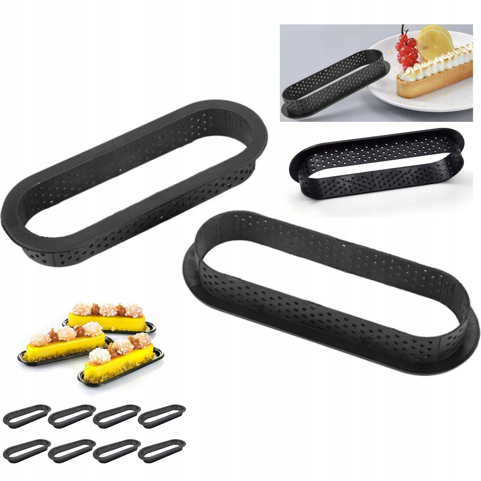 Oválné formy na dorty, uhlíková vlákna, nepřilnavé, větrací otvory, vhodné do trouby, 180 °C, černé