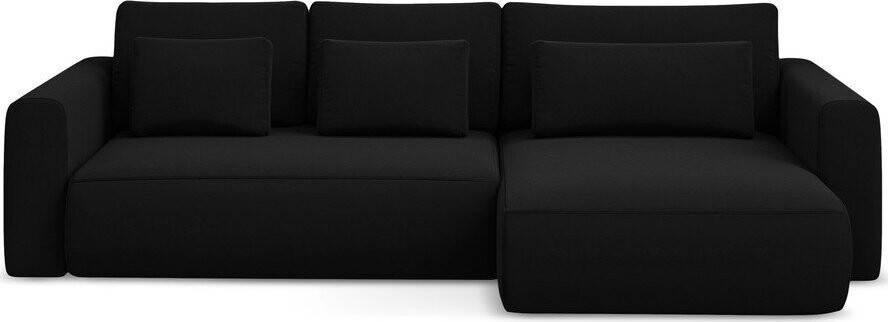 Černá sametová rozkládací/s úložným prostorem rohová pohovka (pravý roh/s lenoškou) Kapua – Makamii