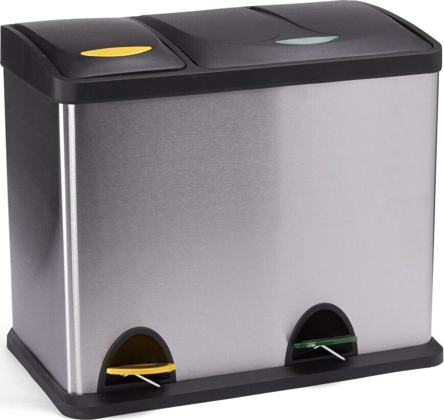 Ocelový odpadkový koš 18+8 l na tříděný odpad/nášlapný v matně stříbrné barvě Tri Selectif – MSV